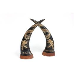 Pair Japanes horns with dragon motif