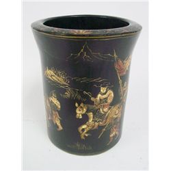 Chinese black lacquer and wood brushpot