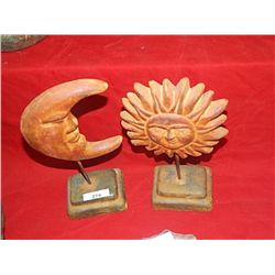 CLAY POTTERY  - SUN &  MOON ON STANDS = 2PC TOTAL