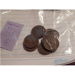 BAG OF COINS - KING GEORGE VI - 1937 AND QUARTER (1867-1967) & 1837 ½ PENNY AND KING GEORGE V - 1932