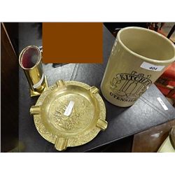 BRASS ASHTRAY & SMALL CROCK