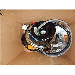 BOX OF ASSORTED NEW STOVE ITEMS & BOX GARDENING AND PLUMBING = 2 BOXES TOTAL