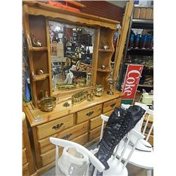 PINE DRESSER WITH MIRROR - 7 DRAWER