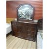 Image 1 : LARGE DARK CHERRY DRESSER WITH MIRROR & "MOLE CHEST"(CUPBOARD IN THE MIDDLE) - NEW