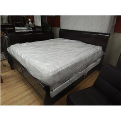 KING BEDFRAME - DARK CHERRY WOOD SLEIGH BED