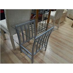 END TABLE - SILVER METAL WITH GLASS TOP