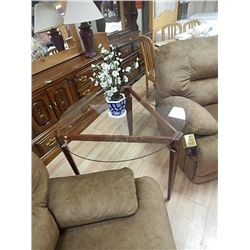 SIDE TABLE  - HAND CRAFTED - GLASS TOP - CHERRY STAINED WOOD