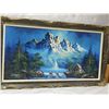 Image 1 : LARGE GUILDED FRAMED ORIGINAL OIL ON CANVASS - WATER FALL & MOUNTIANS - SIGNED