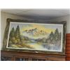 Image 1 : LARGE GUILDED FRAMED ORIGINAL OIL ON CANVASS - LAKE & MOUNTIANS - SIGNED