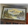 Image 2 : LARGE GUILDED FRAMED ORIGINAL OIL ON CANVASS - LAKE & MOUNTIANS - SIGNED