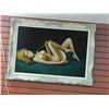 Image 1 : LARGE GUILDED WHITE FRAMED BLACK VELVET - NUDE