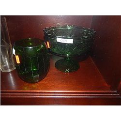 GREEN ART DECO GLASWARE - 2 PC