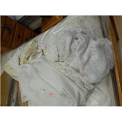 LOT OF ASSORTED LACE CURTAINS, SHEARS ETC