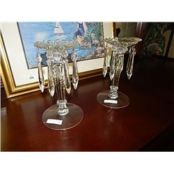 VINTAGE CANDLE HOLDERS - CRYSTAL TEAR DROPS - 2 MISSING
