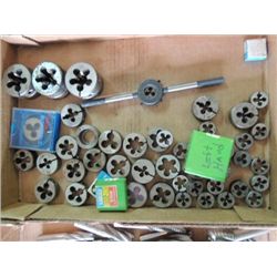 BOX LOT VARIOUS SIZED THREADING DIES.
