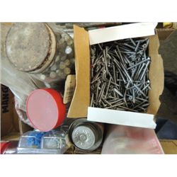 BOX LOT SHOP SUPPLIES: WOOD SCREWS, NAILS & MORE.