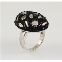 Statement Silver Ring with 8.00ctw Black Czech Crystal