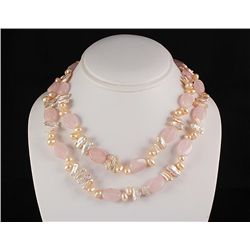 Rose Quartz Natural Stone Handknotted Necklace