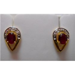 Earring of Diamond 0.12 Ctw,Ruby 0.91 Ctw in 2.63g 14kt Yellow Gold