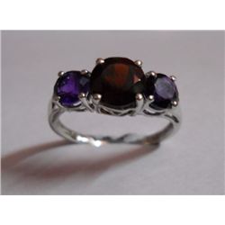 2.220g Ring of Amethyst and Garnet Sterling Silver