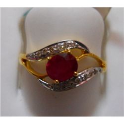 Ring of Diamond 0.11 Ctw,Ruby 0.85 Ctw in 2.62g 14kt Yellow Gold