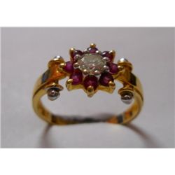 Ring of Diamond 0.22 Ctw,Ruby 0.26 Ctw in 2.230g 18kt Yellow Gold