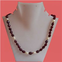 Ruby, Pearl 243.20 CTW Necklace in Silver