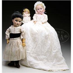 LOT OF THREE GERMAN BISQUE HEAD DOLLS.
