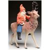 Image 1 : PAPIER MACHE SANTA ON REINDEER CANDY CONTAINER.