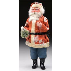 12" GERMAN PAPIER MACHE SANTA CANDY CONTAINER WITH RED COAT.