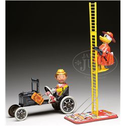 DONALD DUCK FIREMAN AND FUNNY FLIVER TOYS.