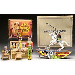 HOPALONG CASSIDY AND DOGPATCH BAND TOYS WITH ORIGINAL BOXES.