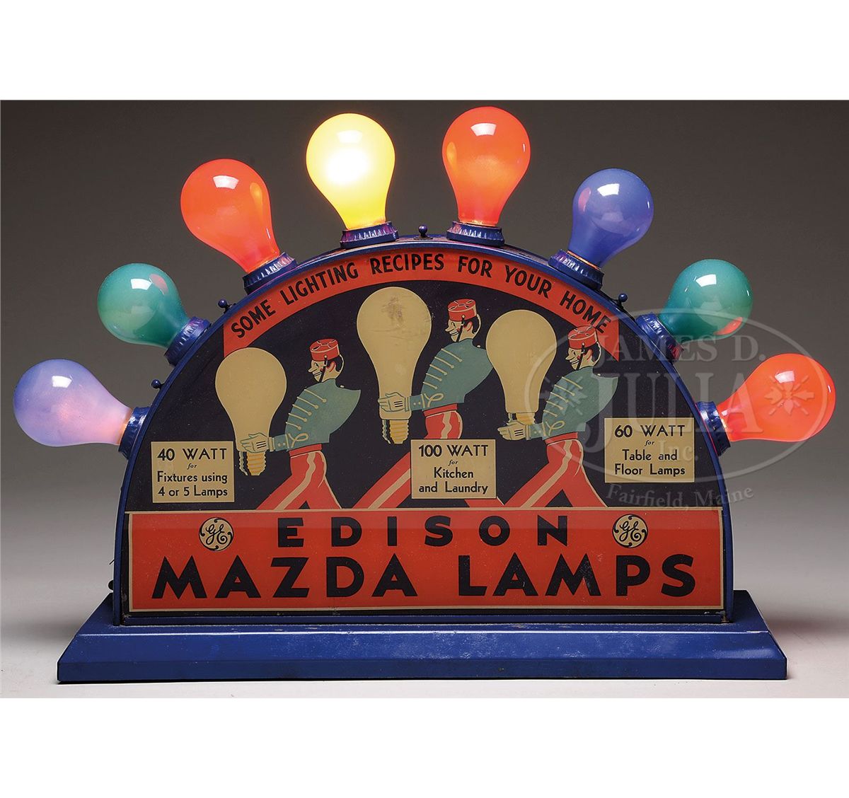 EDISON MAZDA LAMPS COUNTER-TOP ELECTRIFIED BULB DISPLAY.