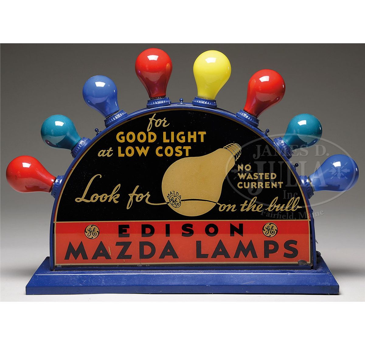 EDISON MAZDA LAMPS COUNTER-TOP ELECTRIFIED BULB DISPLAY.