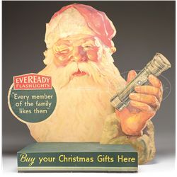 EVEREADY FLASHLIGHTS CARDBOARD SANTA WINDOW DISPLAY.