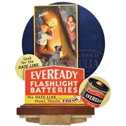 EVEREADY FLASHLIGHT BATTERIES CARDBOARD WINDOW DISPLAY.