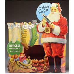 BURGESS FLASHLIGHTS CARDBOARD SANTA STORE DISPLAY.