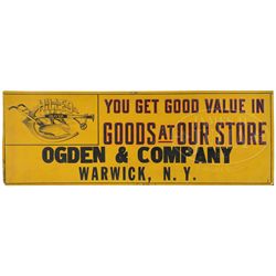 OLIVER PLOWS TIN SIGN FOR OGDEN & COMPANY.