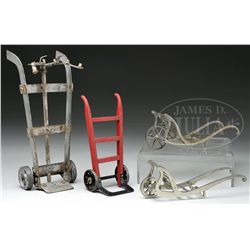 LOT OF 4 SALESMAN SAMPLE HAND TRUCKS.