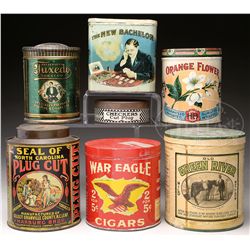 LOT OF 7 CANISTER TOBACCO TINS.