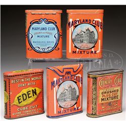 LOT OF FIVE VERTICAL POCKET TINS.