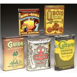 LOT OF FIVE VERTICAL TOBACCO TINS.