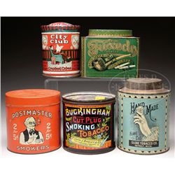 LOT OF FIVE TOBACCO AND CIGAR TINS.