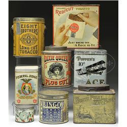 LOT OF 8 TOBACCO AND COFFEE TINS.