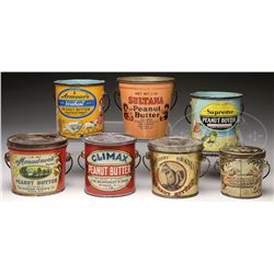 LOT OF 7 PEANUT BUTTER TINS.