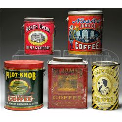 LOT OF FIVE COFFEE TINS.