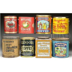 LOT OF 8 LARGE COFFEE TINS.
