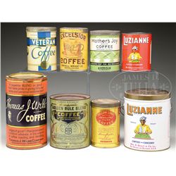 LOT OF 8 COFFEE TINS.