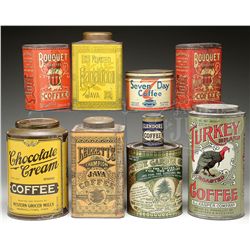 LOT OF 9 COFFEE TINS.