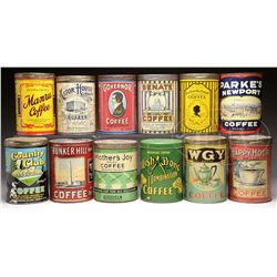 LOT OF TWELVE ONE POUND COFFEE TINS.